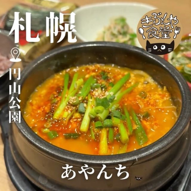 豊富なメニューで気分は韓国旅行✈

🐱‹ あやんち
@korean_restaurant_aya

✎－－－

▶アクセス
北海道札幌市中央区大通西25丁目1-31 藤栄ビルF5 1階
地下鉄「円山公園駅」…徒歩3分

▶営業時間
ランチ 11:30～LO13:30
ディナー 17:00～LO20:00

▶定休日
不定休

－－－

きぶんや食堂（@kibunya_shokudou）では札幌を中心にグルメの情報を発信しています！
コメント・いいね・保存してくれたらうれしいな…(´・ω・)

#あやんち

#北海道 #札幌#円山公園#北海道観光 #札幌観光
#北海道グルメ #北海道ランチ#北海道ディナー#北海道#北海道韓国料理
#札幌グルメ #札幌ランチ #札幌ディナー#札幌韓国料理
#円山グルメ #円山ランチ #円山ディナー#円山韓国料理